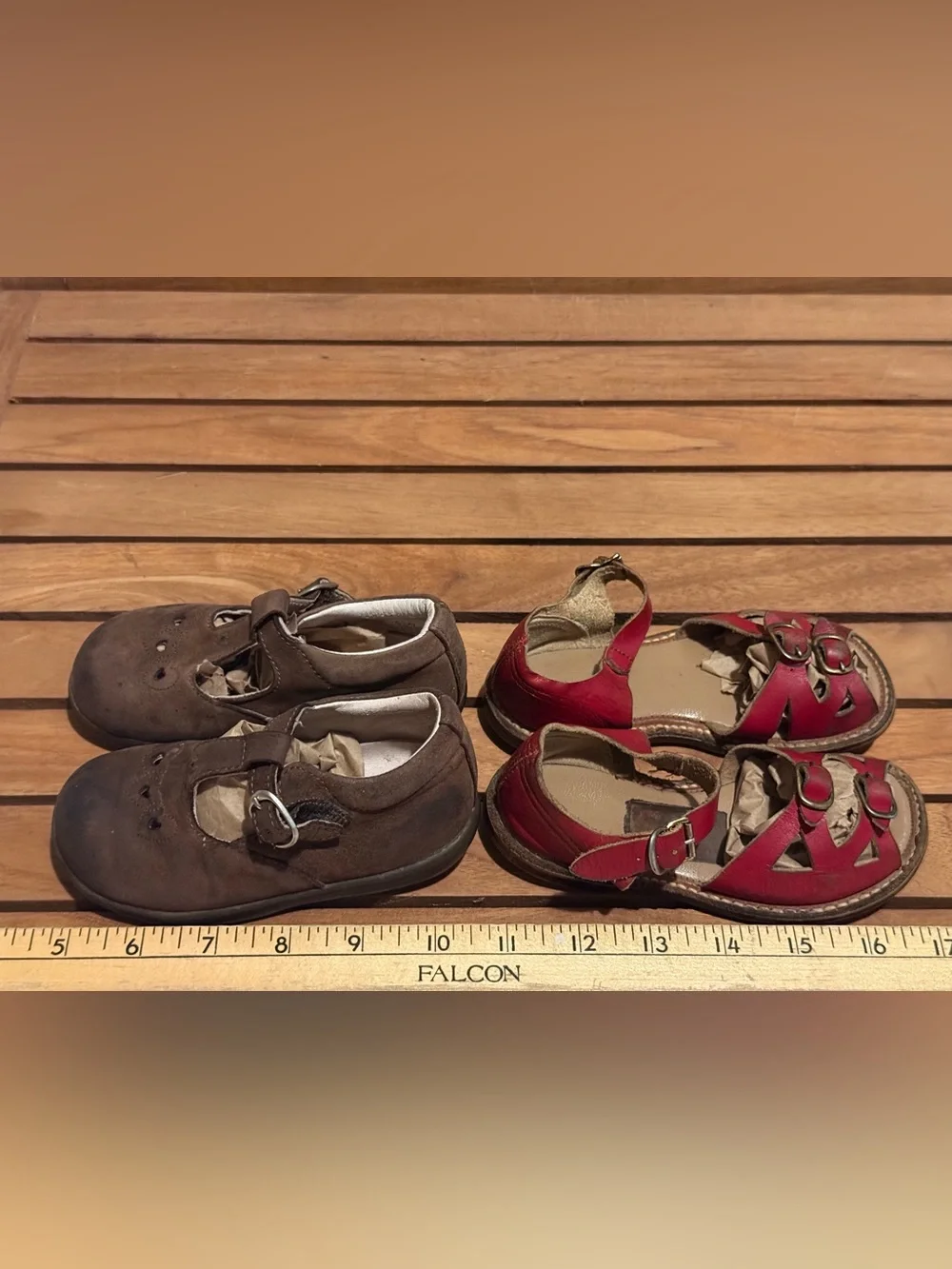 Kids Red Leather Sandals and Brown Mary Jane Shoes
